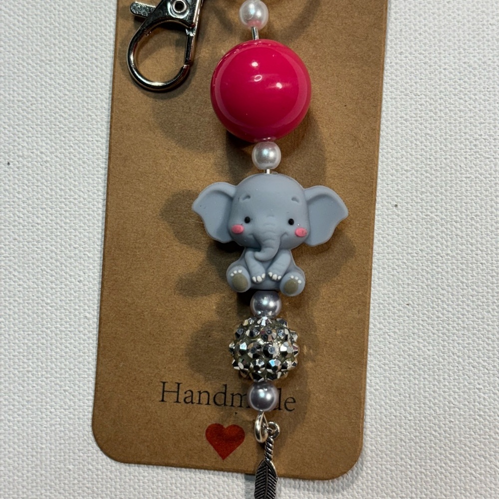 Gray and Pink Elephant Keychain for Kids
